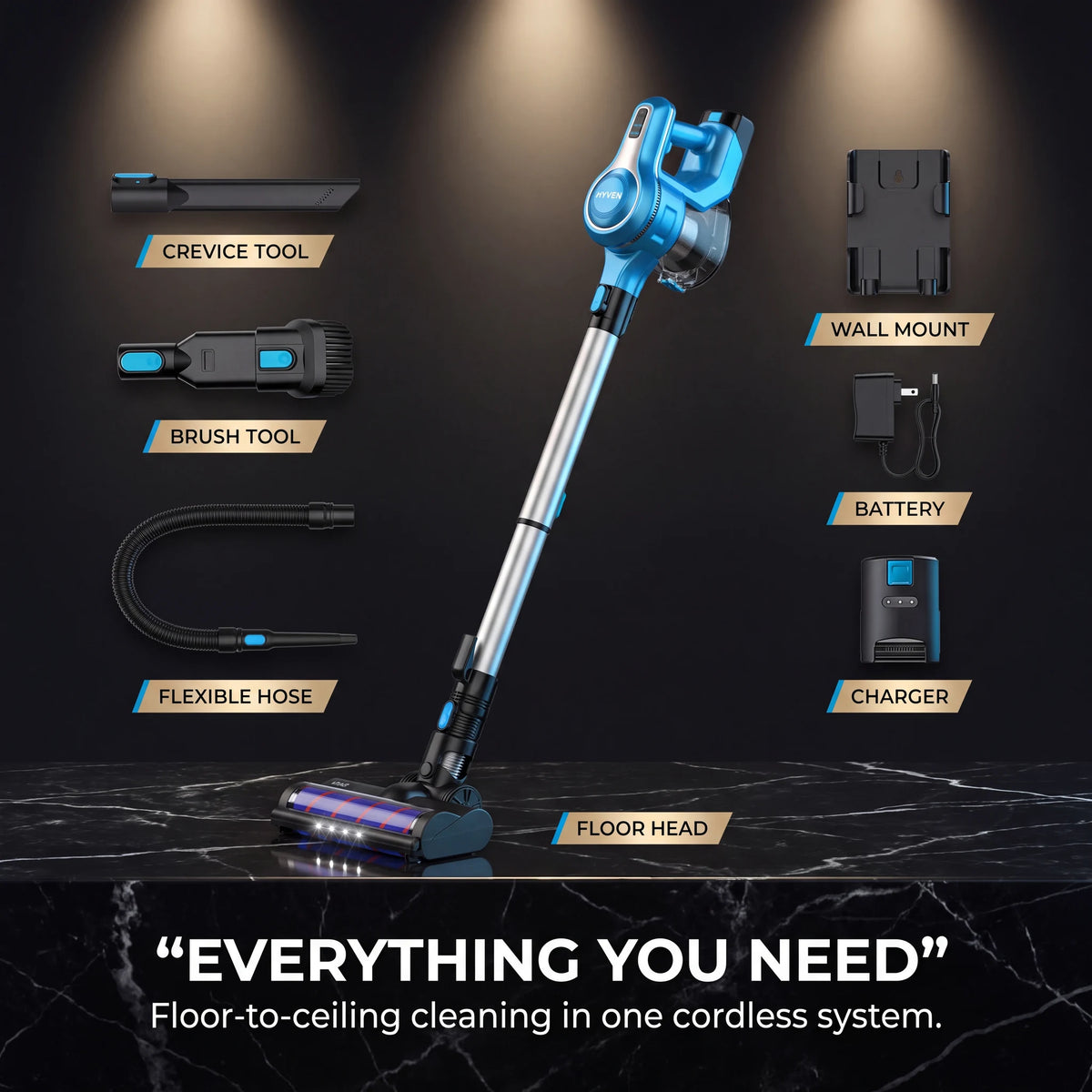 Kolnar S6 cordless vacuum in blue with everything included in the box