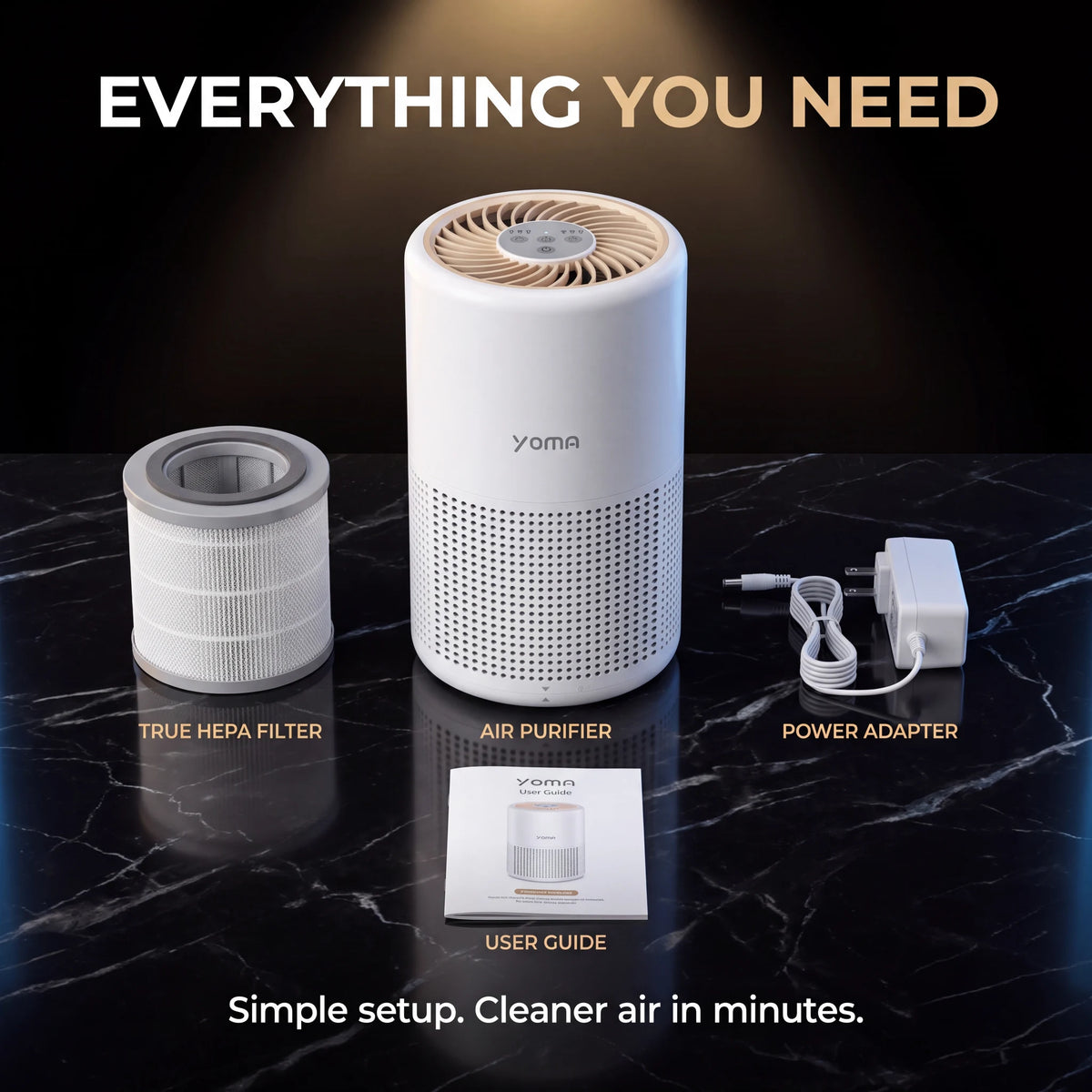 Everything included with the Kolnar YOMA A2 air purifier
